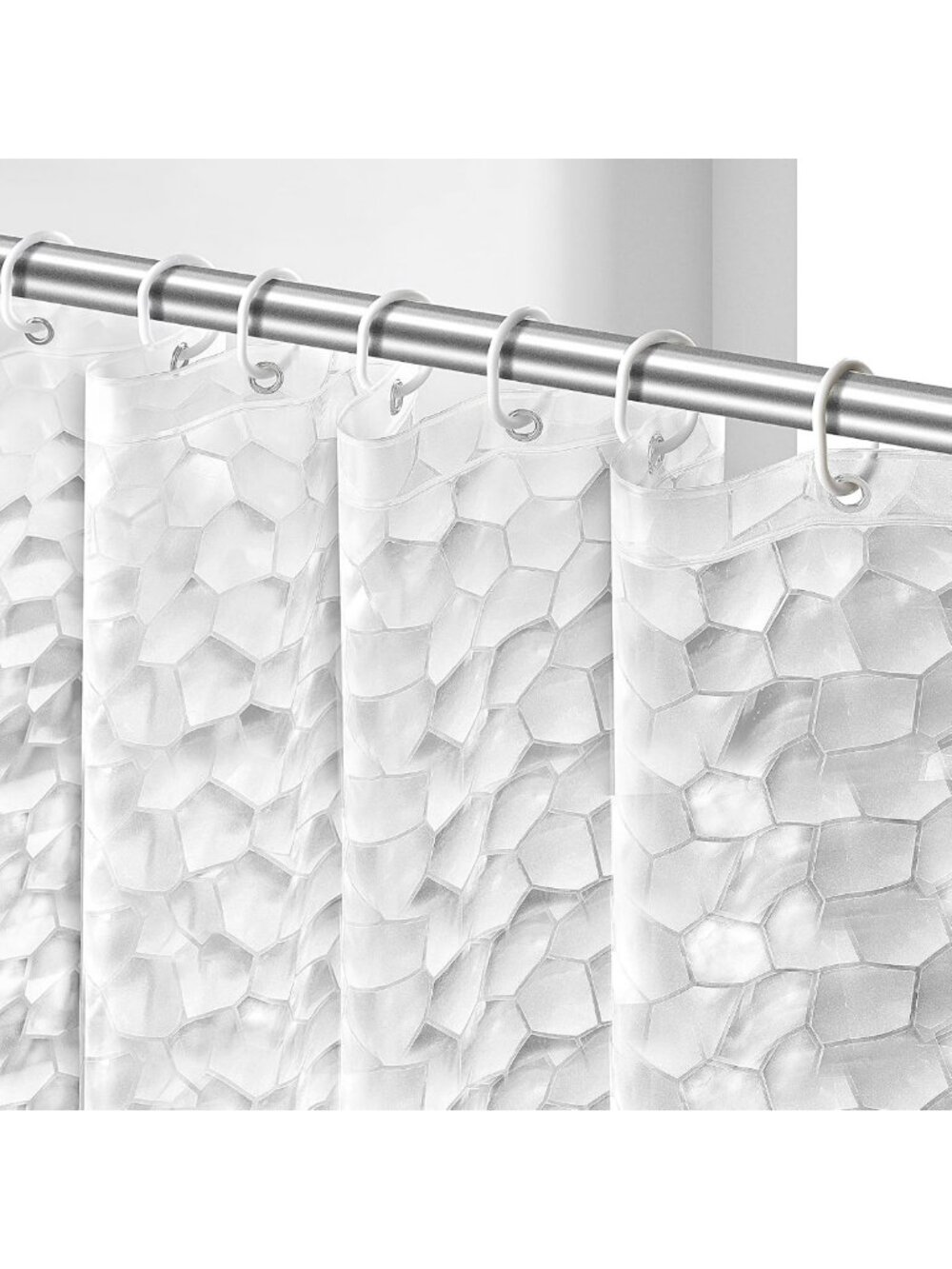 Clear Waterproof Shower Curtain Liner 72x78" - 3D Water Cube Design, 12 Hooks